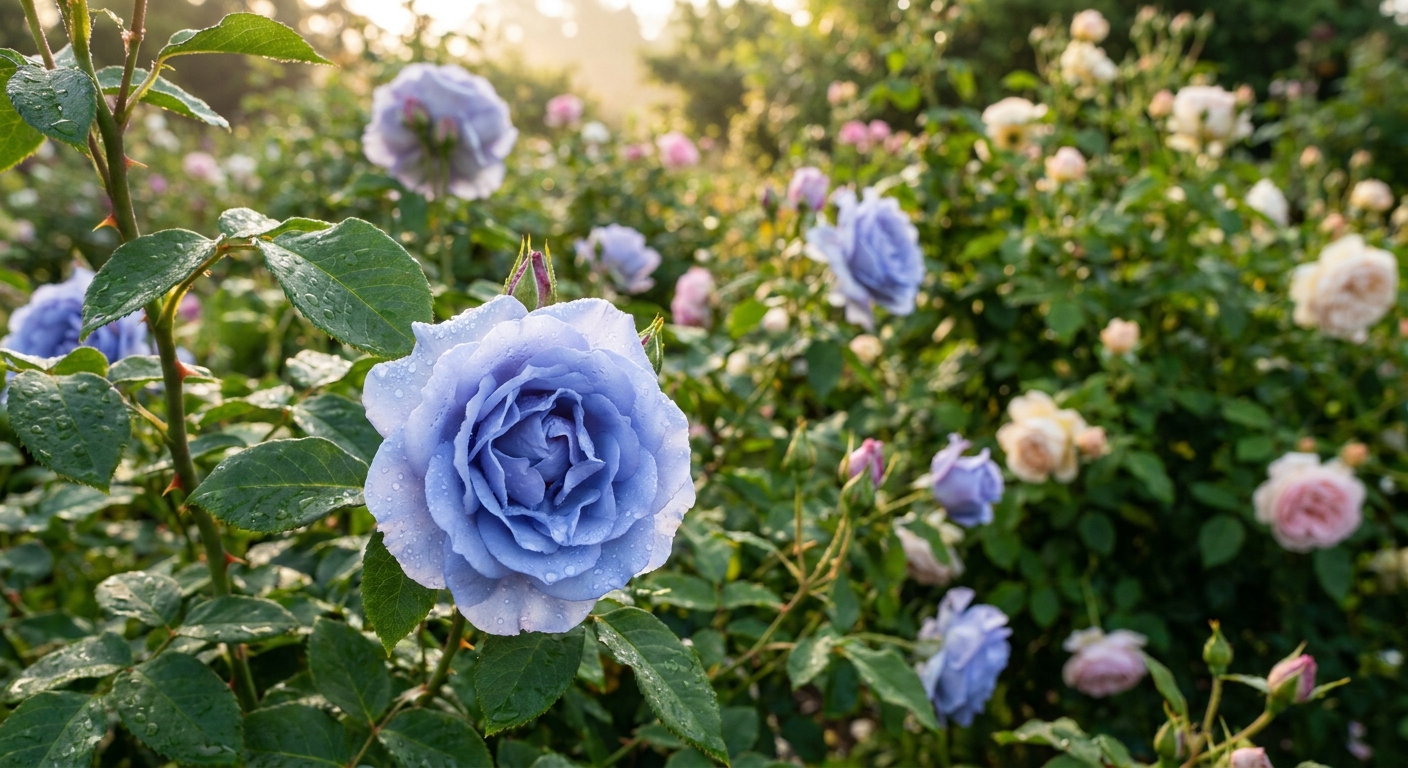 Aquarius blue lavender rose print